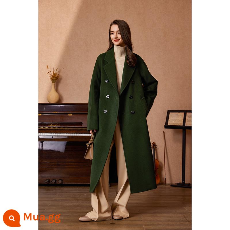 2023 Mới 2 Mặt Cashmere Áo Khoác Nữ Trung Bình Dài Phiên Bản Len Cao Cấp Len Đen Hepburn Áo 101801 - Bán trước 7 ngày màu xanh đậm