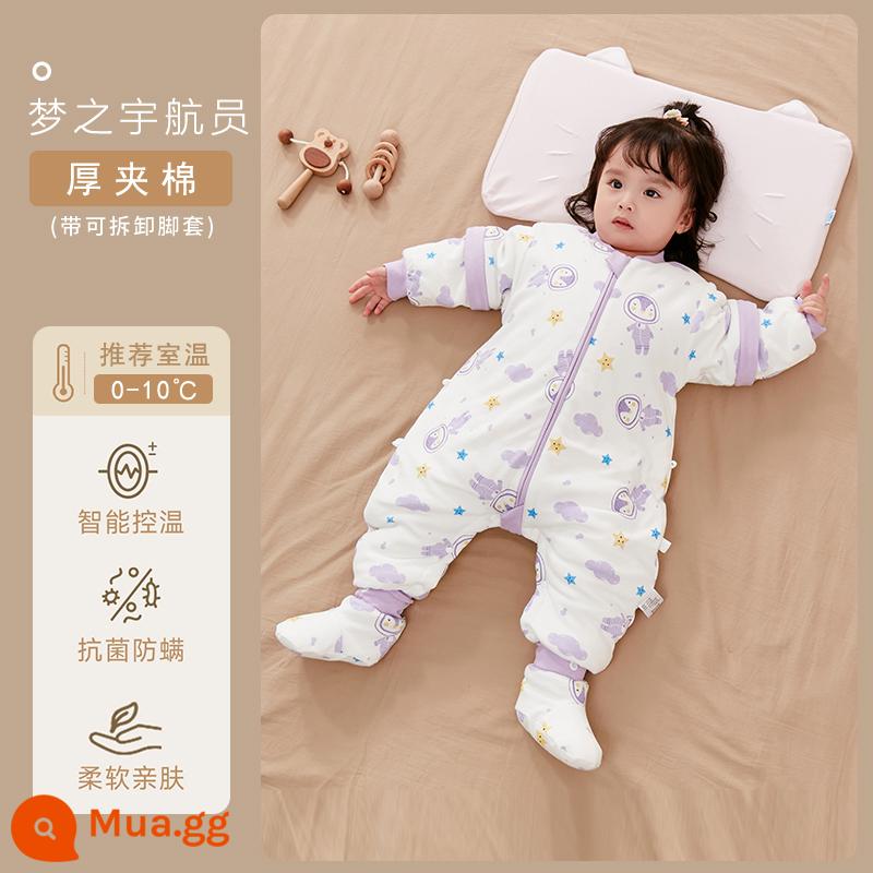 Qinxinyafang túi ngủ cho bé mùa thu đông cotton nguyên chất chăn bông chống đá cho bé tách chân túi ngủ nhiệt độ không đổi phổ biến cho tất cả các mùa - Cảm biến nhiệt độ bằng hình ảnh, chất liệu cotton có nhiệt độ không đổi dày [có khuyên dùng bao chân 0-10 độ] Dream Astronaut