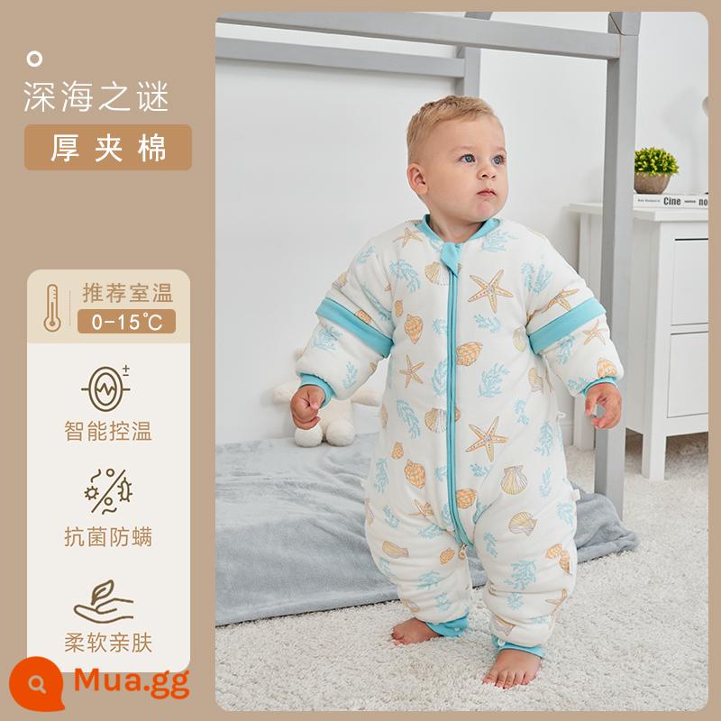 Qinxinyafang túi ngủ cho bé mùa thu đông cotton nguyên chất chăn bông chống đá cho bé tách chân túi ngủ nhiệt độ không đổi phổ biến cho tất cả các mùa - Cảm biến nhiệt độ bằng hình ảnh, chất liệu cotton có nhiệt độ không đổi dày [không nên dùng bao chân, khuyến nghị 0-10 độ] Bí ẩn của biển sâu