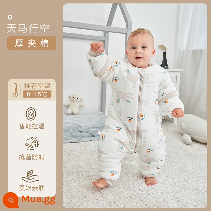 Qinxinyafang túi ngủ cho bé mùa thu đông cotton nguyên chất chăn bông chống đá cho bé tách chân túi ngủ nhiệt độ không đổi phổ biến cho tất cả các mùa - Bông nhiệt độ không đổi dày với cảm biến nhiệt độ trực quan [khuyến nghị 0-10 độ không có miếng che chân] Không giới hạn