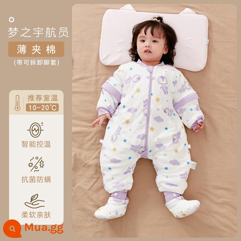 Qinxinyafang túi ngủ cho bé mùa thu đông cotton nguyên chất chăn bông chống đá cho bé tách chân túi ngủ nhiệt độ không đổi phổ biến cho tất cả các mùa - Bông giữ nhiệt dày vừa phải cảm biến nhiệt độ [có đệm chân khuyến nghị 10-20 độ] Dream Astronaut