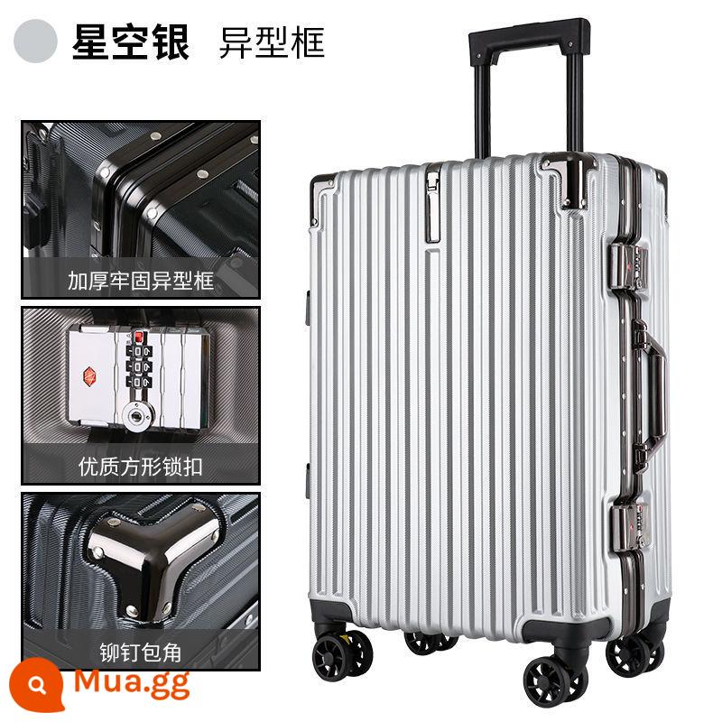 [Bán hàng trực tiếp tại nhà máy] Vali nam xe đẩy sức chứa lớn 28 vali bánh xe phổ thông nữ 24 inch mạnh mẽ và bền bỉ - Bạc [góc kim loại + móc + khung nhôm]