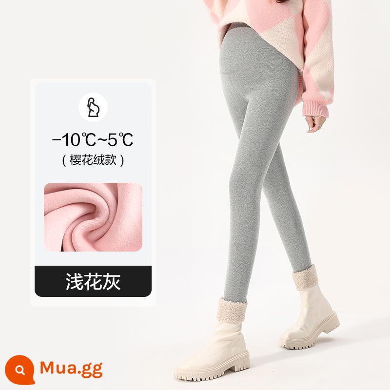 Quần trong cho bà bầu mùa thu đông, áo khoác ngoài cho bà bầu, quần cotton mùa đông dày nhung ấm áp, quần áo mùa đông size lớn - Màu xám hoa nhạt - nhung hoa anh đào thích hợp với nhiệt độ -10--5oC