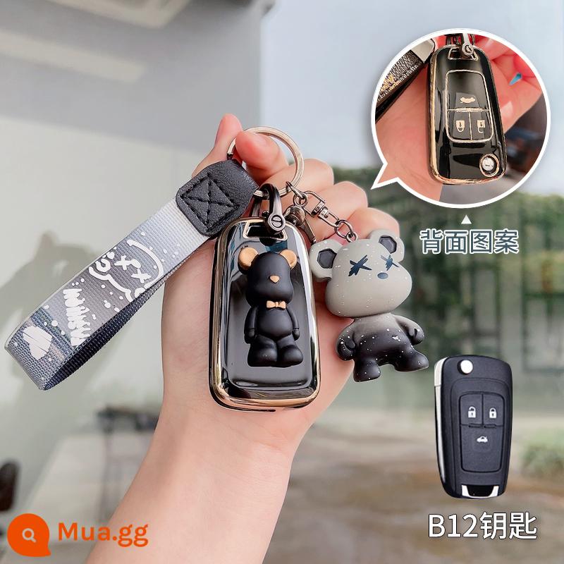 Vỏ chìa khóa Buick Hideo mới 2021 nữ Yuelang 17/19 gt car xt hộp khóa LaCrosse Angkola cũ cao cấp - B12 đen cổ điển + gấu bạo lực + mặt dây chuyền gấu gradient