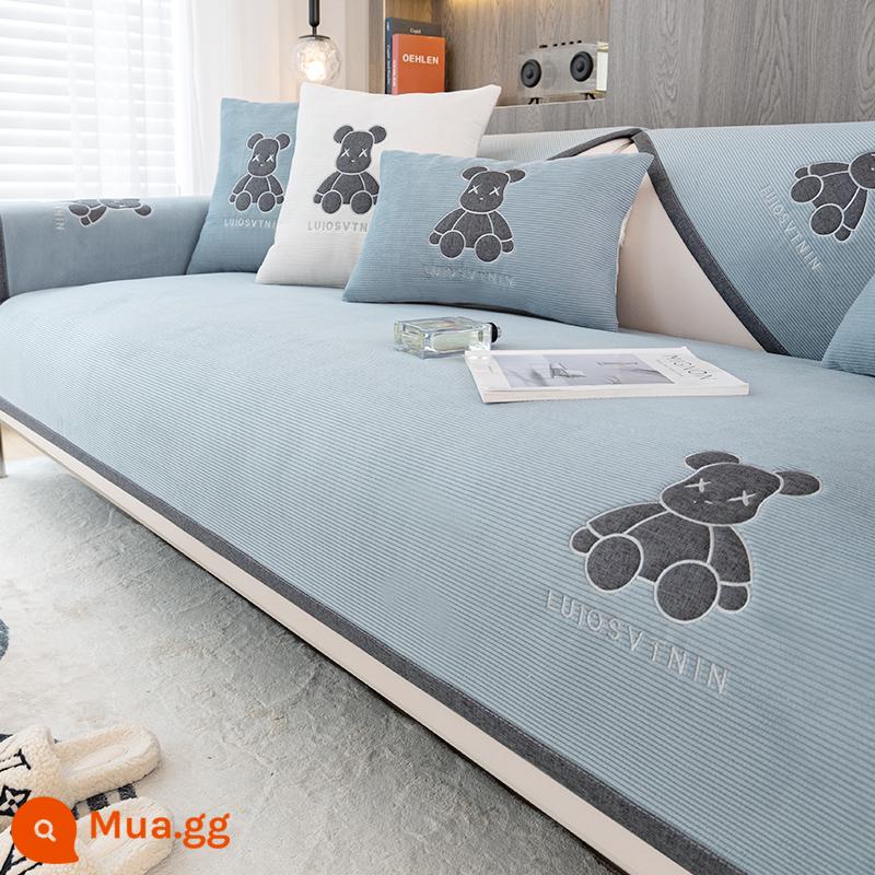 Đệm Sofa Bốn Mùa Đa Năng Chống Trơn Trượt Bọc Ghế Sofa Đa Năng 2022 Đệm Ghế Da Mới Có Vỏ Bảo Vệ Khăn Vải - BAOBAO Gấu-Xanh nhạt