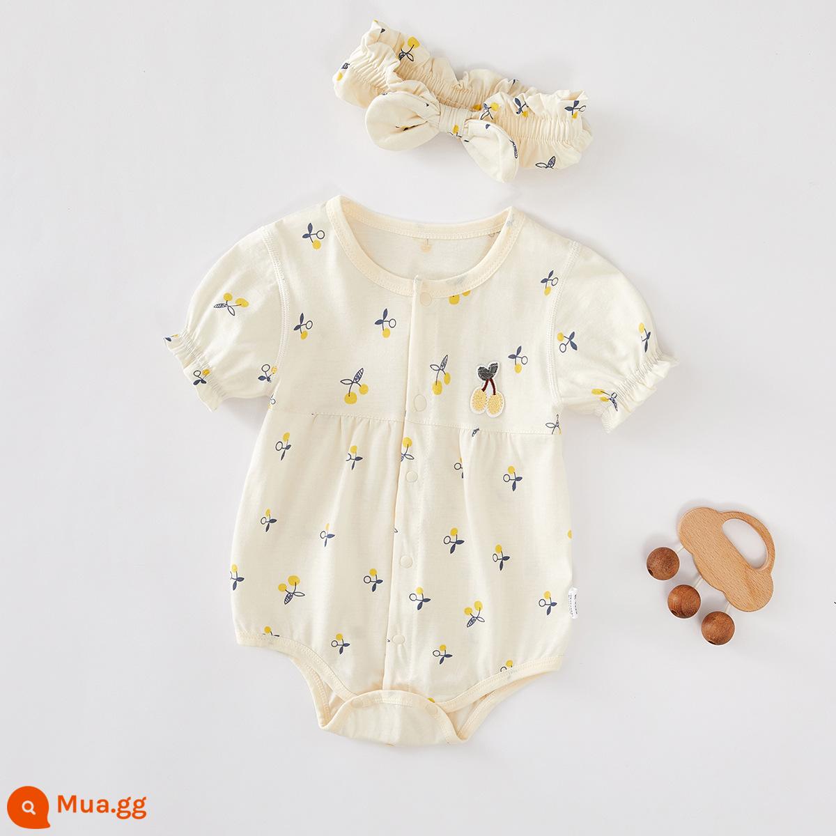 Bộ quần áo một mảnh cho bé mùa hè áo liền quần tam giác một lớp cotton nguyên chất quần áo mùa hè quần áo sơ sinh bé gái túi xì hơi quần áo ins triều - Vàng [nhỏ]