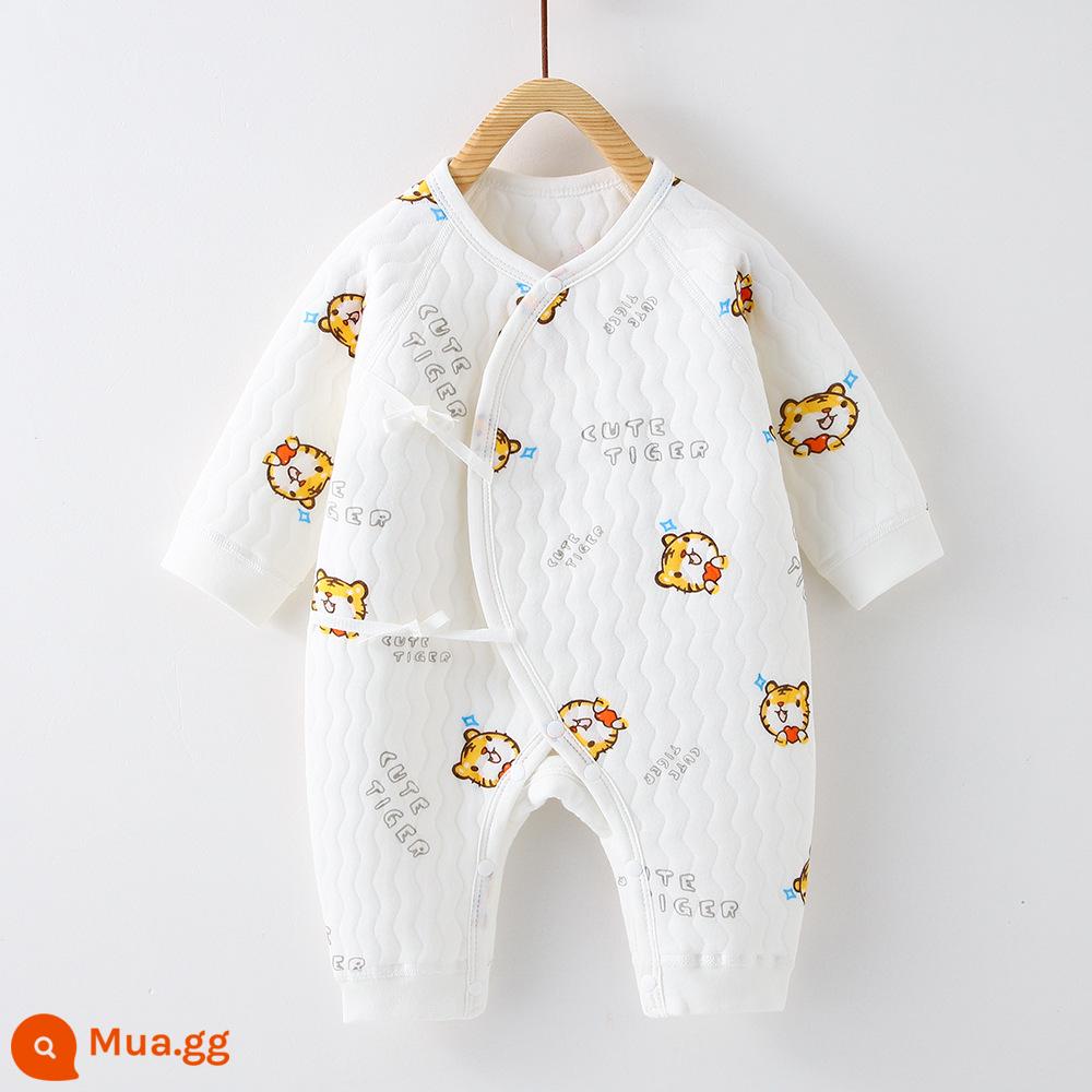 Mùa Thu Đông Quần Áo Sơ Sinh 3 Lớp Ấm Áp Cho Bé Jumpsuit Kẹp Cotton Lụa Tiger Áo Liền Quần Không Xương Bộ Đồ Ngủ - Yêu hổ