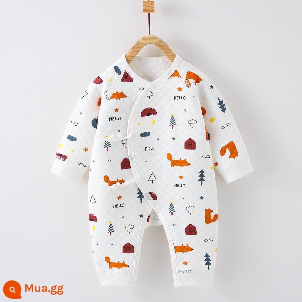 Mùa Thu Đông Quần Áo Sơ Sinh 3 Lớp Ấm Áp Cho Bé Jumpsuit Kẹp Cotton Lụa Tiger Áo Liền Quần Không Xương Bộ Đồ Ngủ - nhà cáo