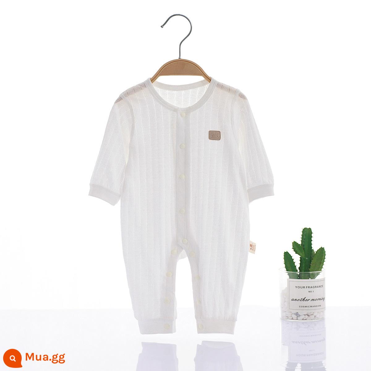 Bộ áo liền quần gấu Wright cho bé phần mỏng cotton mùa hè khóa áo liền quần dài tay sơ sinh bé trai và bé gái đồ ngủ áo liền quần - Trắng