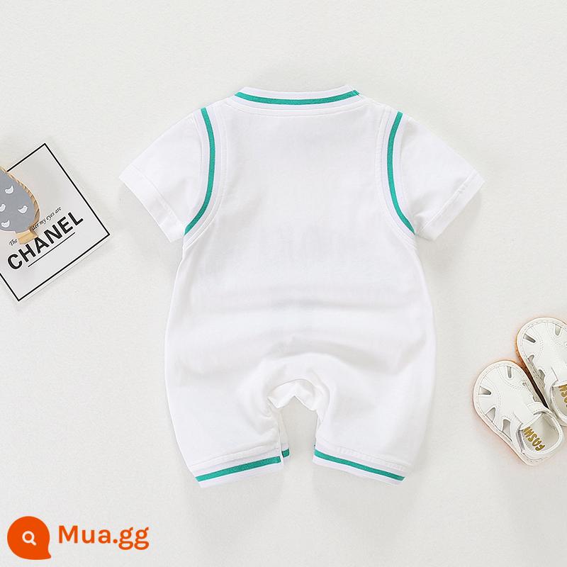 Mùa Hè Cho Bé Thoáng Khí Và Thoải Mái Jumpsuit Bóng Rổ Quần Áo Cotton Ngắn Tay Leo Núi Quần Áo Thể Thao Gió Áo Liền Quần - Trắng