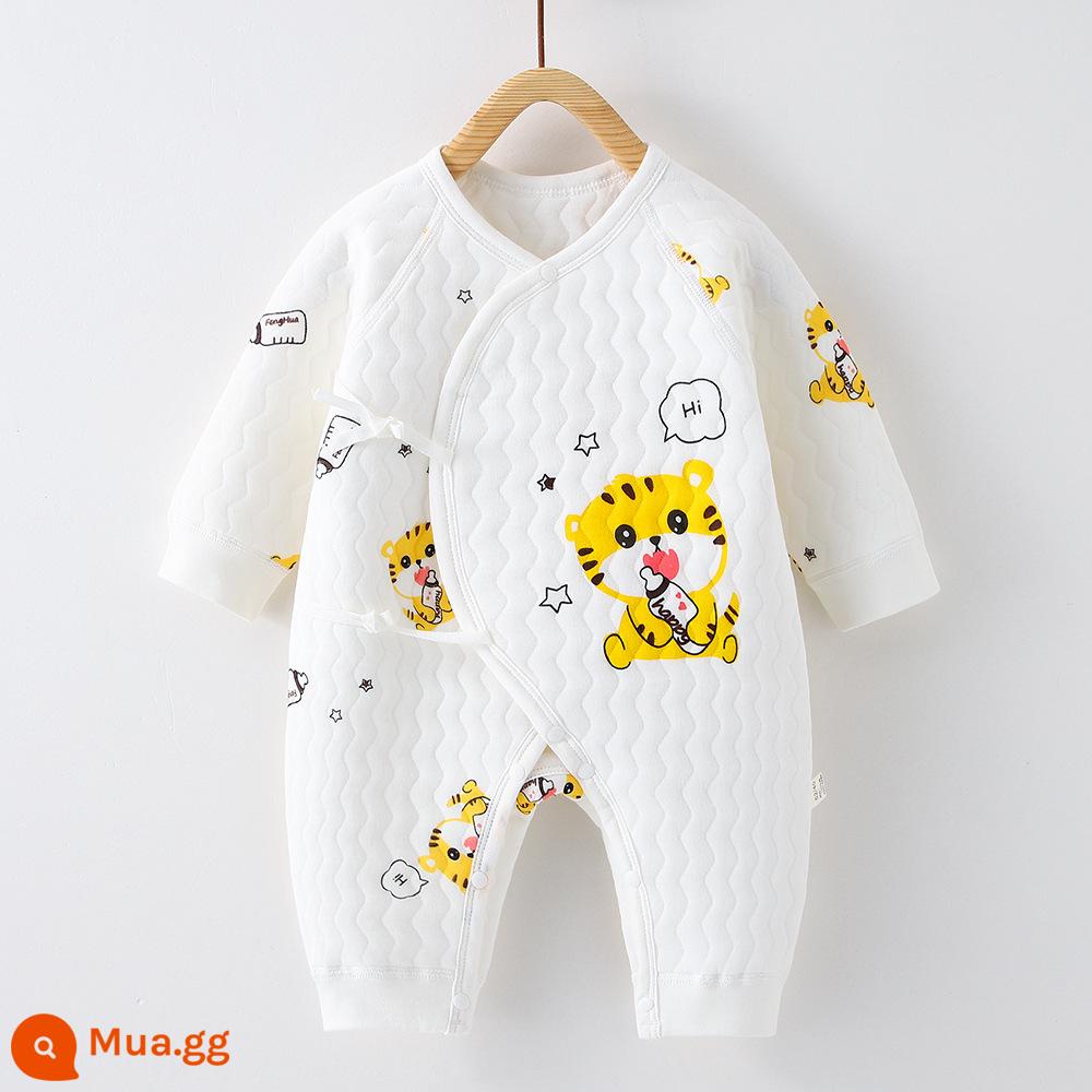 Mùa Thu Đông Quần Áo Sơ Sinh 3 Lớp Ấm Áp Cho Bé Jumpsuit Kẹp Cotton Lụa Tiger Áo Liền Quần Không Xương Bộ Đồ Ngủ - Chai hổ