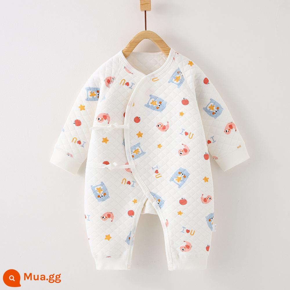 Mùa Thu Đông Quần Áo Sơ Sinh 3 Lớp Ấm Áp Cho Bé Jumpsuit Kẹp Cotton Lụa Tiger Áo Liền Quần Không Xương Bộ Đồ Ngủ - chim và gấu