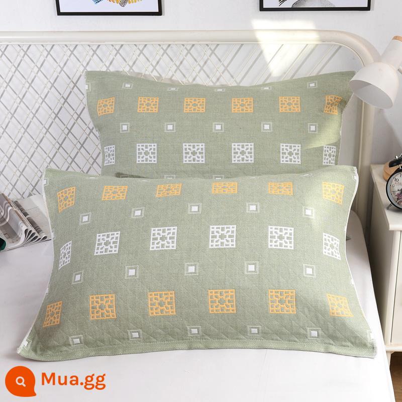 Khăn gối cotton nguyên chất cotton gạc dày vài gối đầu khăn một đôi người lớn Plus bốn mùa gối đơn bao khăn - Khối Rubik xanh 1 cặp