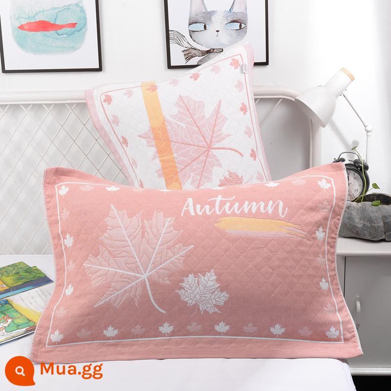 Khăn gối cotton nguyên chất cotton gạc dày vài gối đầu khăn một đôi người lớn Plus bốn mùa gối đơn bao khăn - 1 đôi bột lá phong