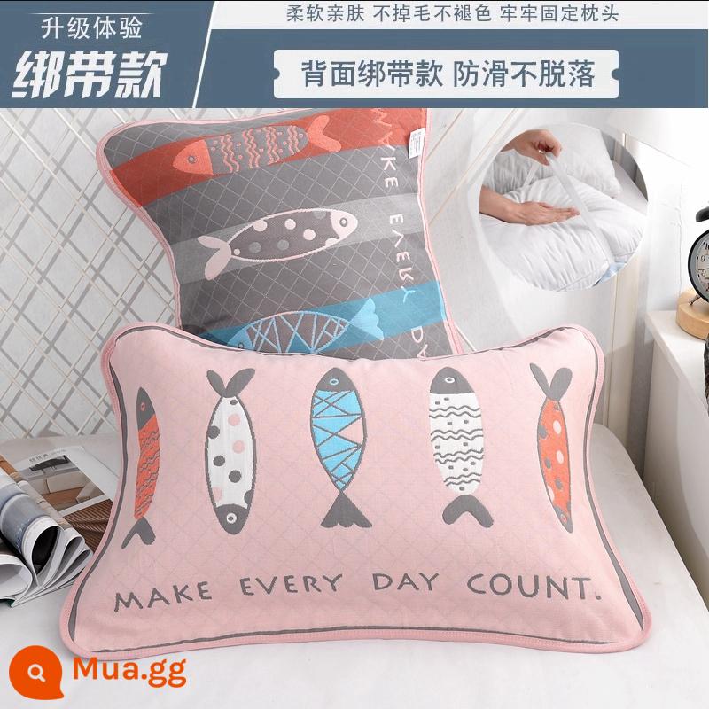 Khăn gối trẻ em cotton nguyên chất 6 lớp gạc hoạt hình cho bé thấm hút mồ hôi và thoáng khí khăn gối cotton cho bé mẫu giáo mùa hè - 1 đôi quai/bột cá nhỏ