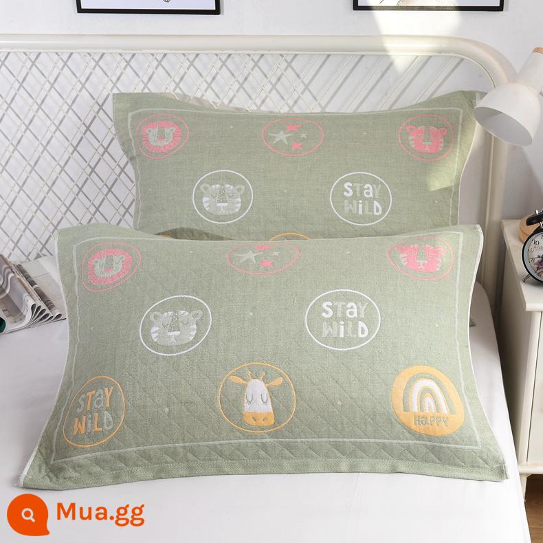 Khăn gối cotton nguyên chất cotton gạc dày vài gối đầu khăn một đôi người lớn Plus bốn mùa gối đơn bao khăn - Sở thú xanh 1 đôi