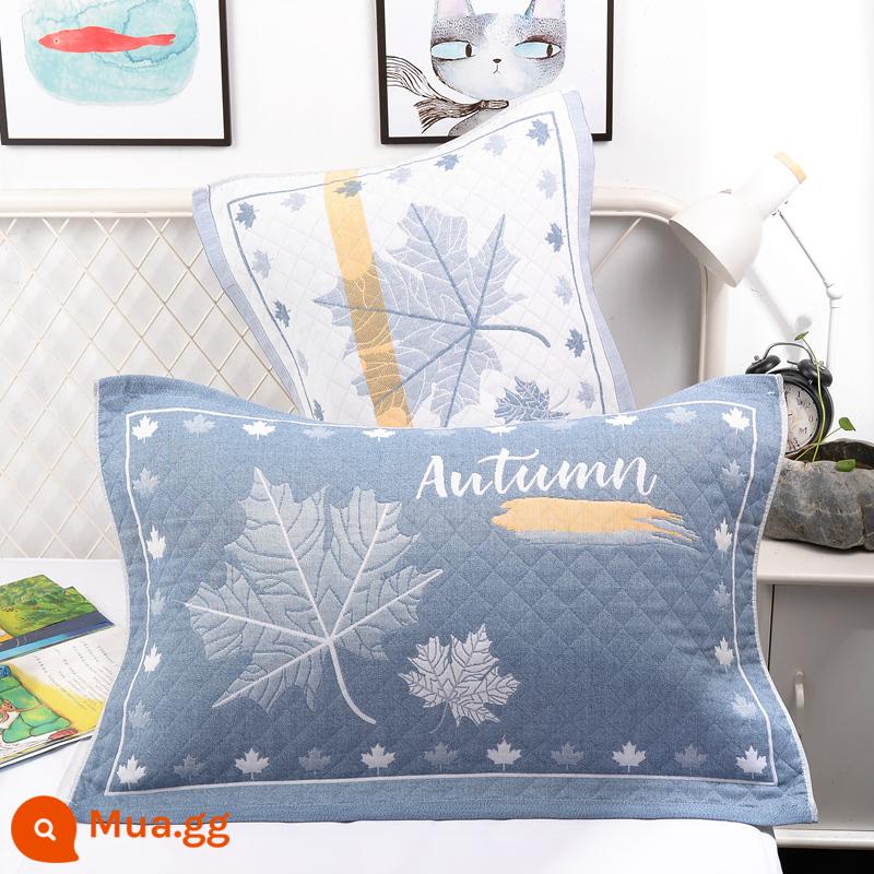 Khăn gối cotton nguyên chất cotton gạc dày vài gối đầu khăn một đôi người lớn Plus bốn mùa gối đơn bao khăn - Lá phong xanh 1 đôi