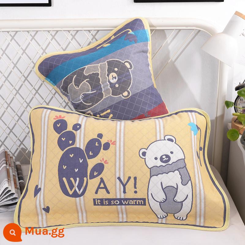 Khăn gối trẻ em cotton nguyên chất 6 lớp gạc hoạt hình cho bé thấm hút mồ hôi và thoáng khí khăn gối cotton cho bé mẫu giáo mùa hè - Koala vàng 1 đôi