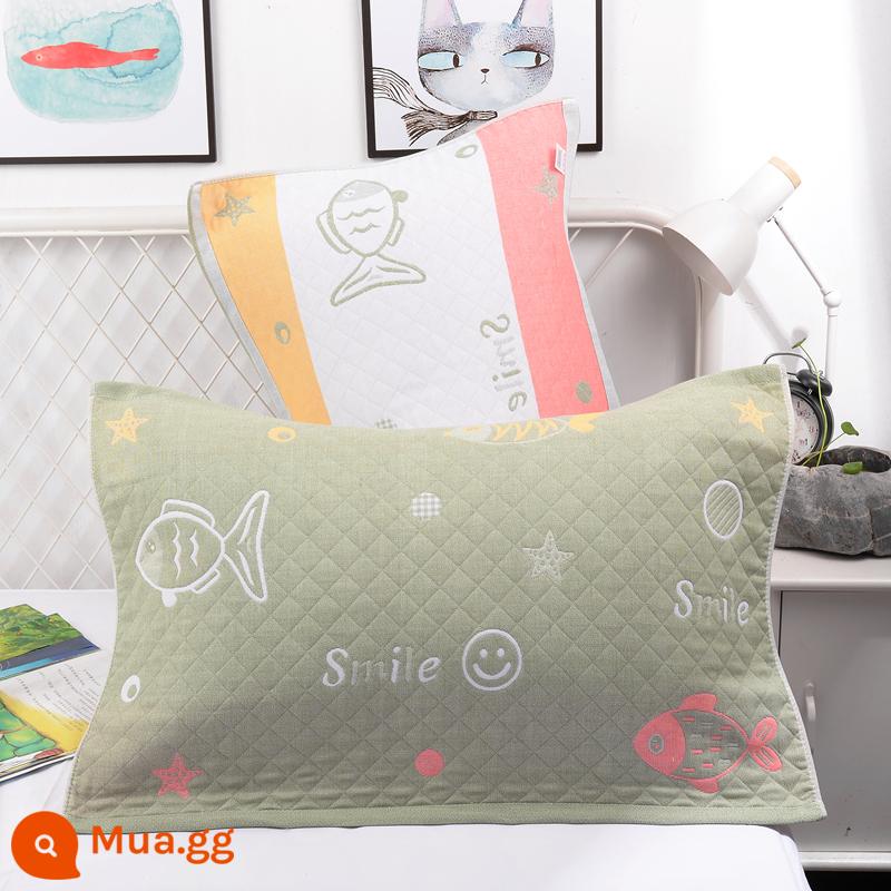 Khăn gối cotton nguyên chất cotton gạc dày vài gối đầu khăn một đôi người lớn Plus bốn mùa gối đơn bao khăn - Thế Giới Dưới Nước Xanh 1 Đôi