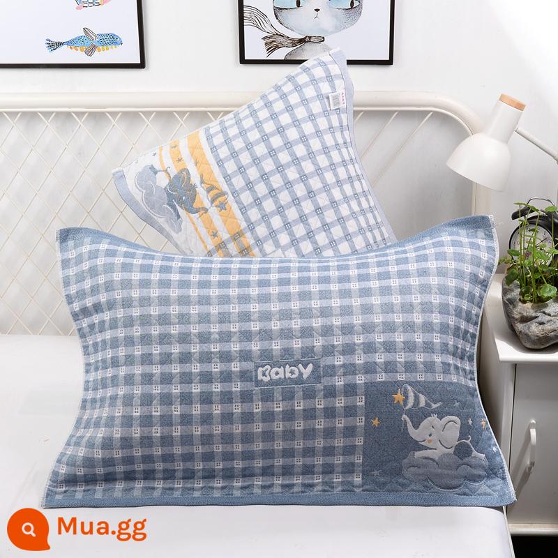 Khăn gối cotton nguyên chất cotton gạc dày vài gối đầu khăn một đôi người lớn Plus bốn mùa gối đơn bao khăn - 1 cặp lưới nhỏ màu xanh voi