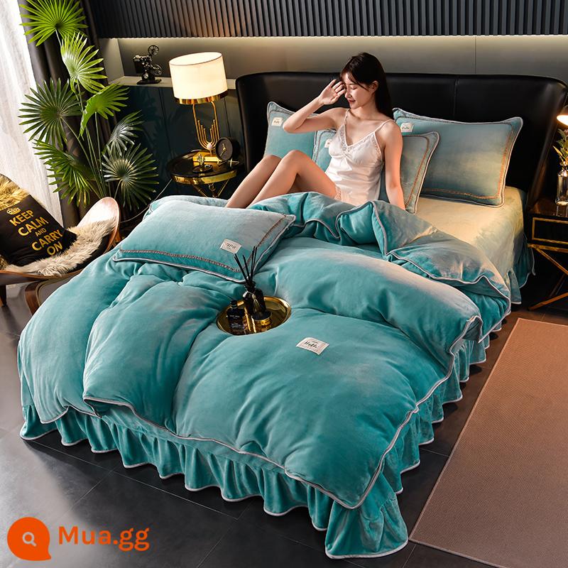 Mùa đông rắn -màu velvet velvet bốn tấm nhung nhung nhung vạt vạt vạt lai tấm được đặt trên giường của 4 miếng - Tianlan-M [gói chống rụng tóc tĩnh điện dành cho bà mẹ và trẻ sơ sinh]