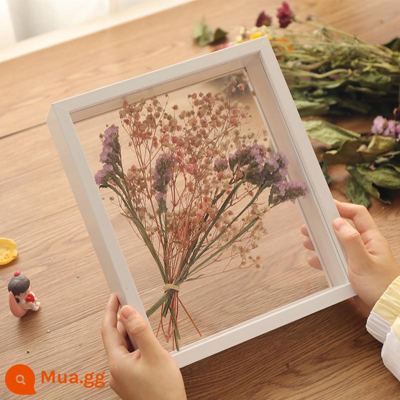 Khung ảnh hoa khô handmade tự làm hoa bất tử hoa hồng bảo quản khung ảnh ba chiều rỗng 2 mặt hộp trưng bày bàn quà tặng - Khung màu trắng (ruy băng/keo/dải sáng/chất hút ẩm) màu trắng không chứa hoa khô và cây trang trí