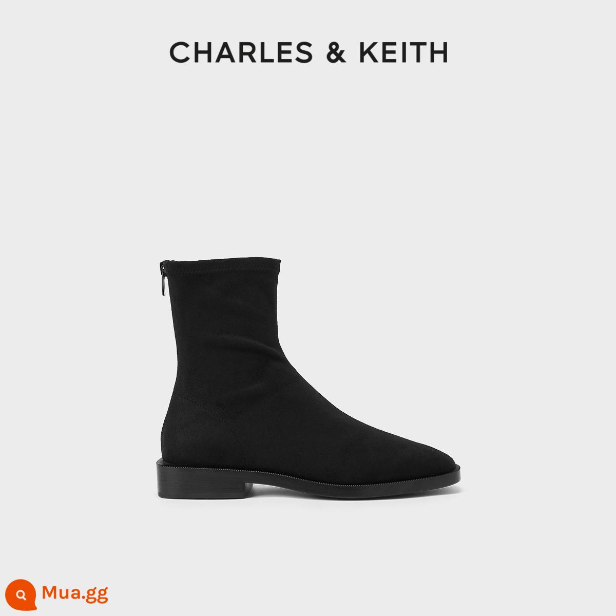 Giày Bốt Nữ CHARLES&KEITH Thu Đông CK1-90900090 Giày Bốt Mũi Vuông Cổ Tròn Dây Kéo Giày Bốt Gót Thấp Giày Boot Cổ Ngắn Nữ - KẾT CẤU ĐEN kết cấu màu đen