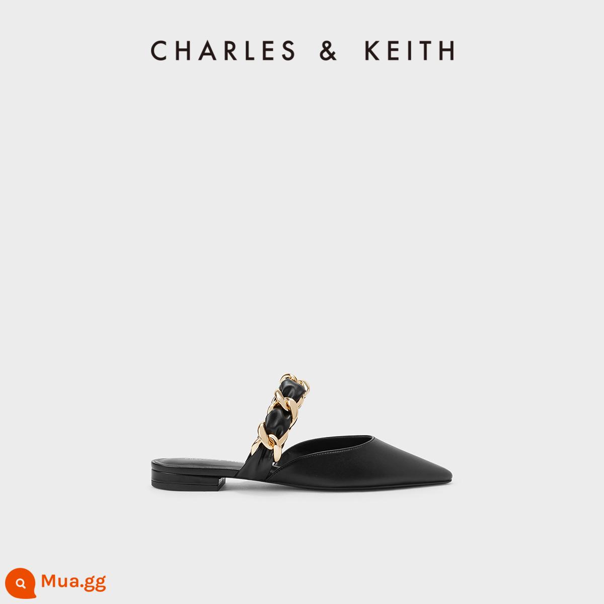 CHARLES&KEITH23 xuân hè mới CK1-61720134 trang trí kim loại giày Muller gót nhọn dày nữ - CK1-70920092Đen đen