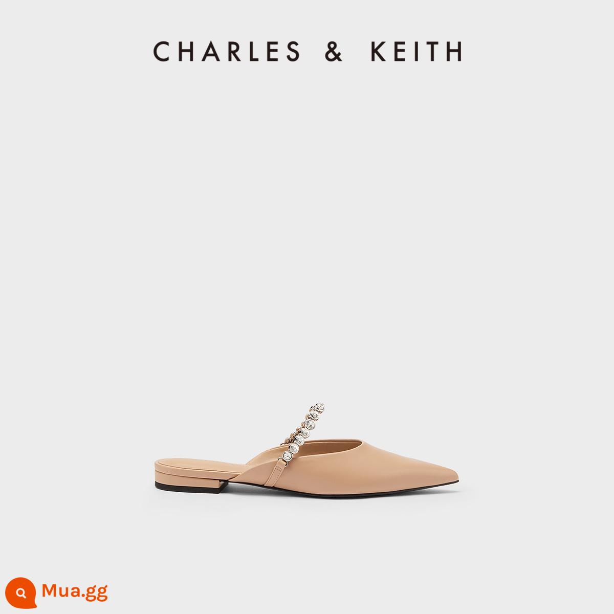 CHARLES&KEITH mùa xuân và mùa hè mới CK1-70900437 dây chuyền đá quý dành cho nữ dép mũi nhọn Muller để mặc bên ngoài - Màu thịt khỏa thân