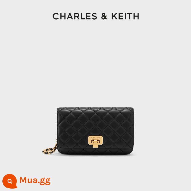 Túi xách nữ mùa xuân CHARLES&KEITH CK2-70160082-2 túi đeo chéo nữ dây chuyền hình thoi - CK2-70160112-4 Đen đen (dây chuyền dài)