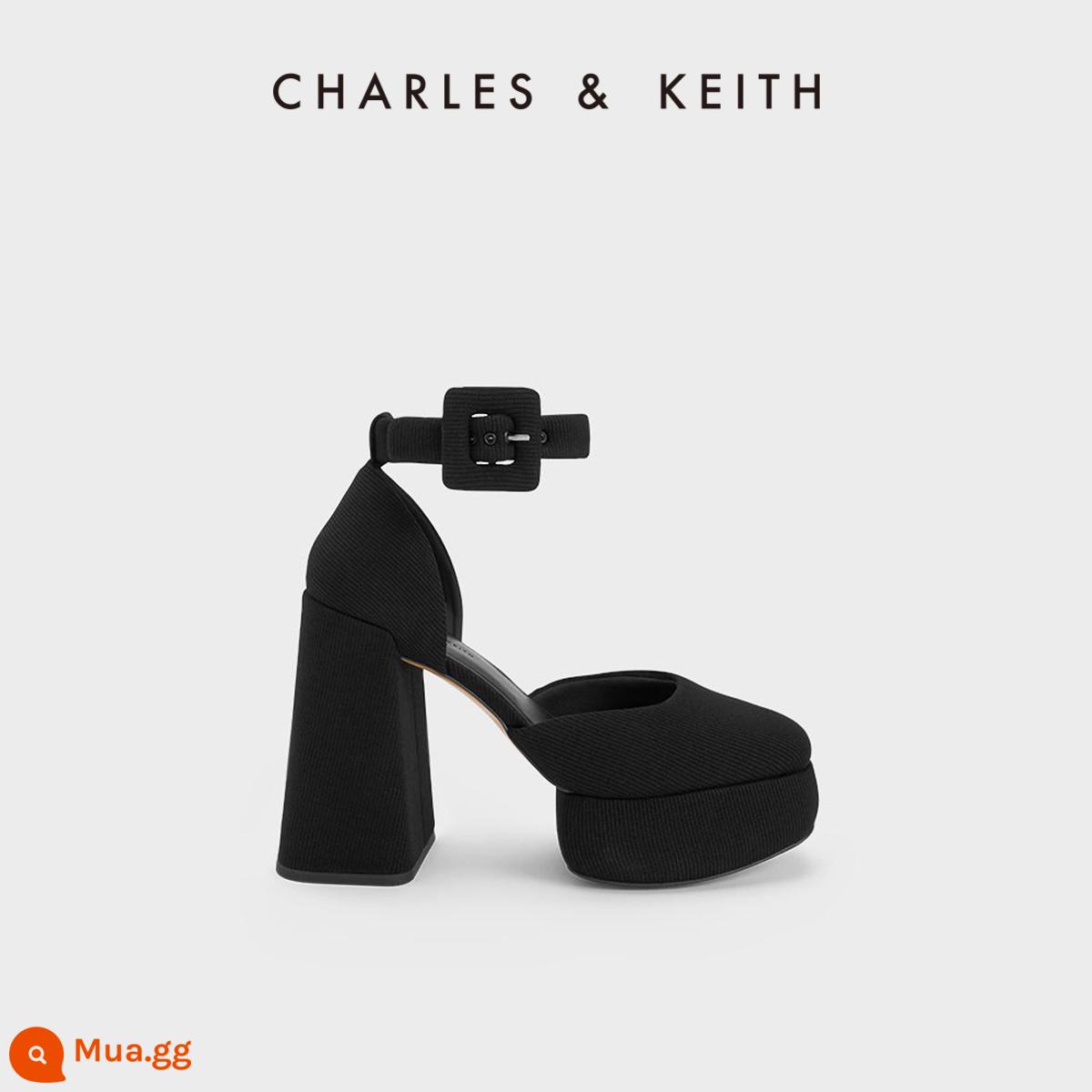 CHARLES&KEITH23 mùa xuân và mùa hè mới CK1-60361454 cổ điển giày cao gót giày đơn dày cao gót giày nữ - đen đen