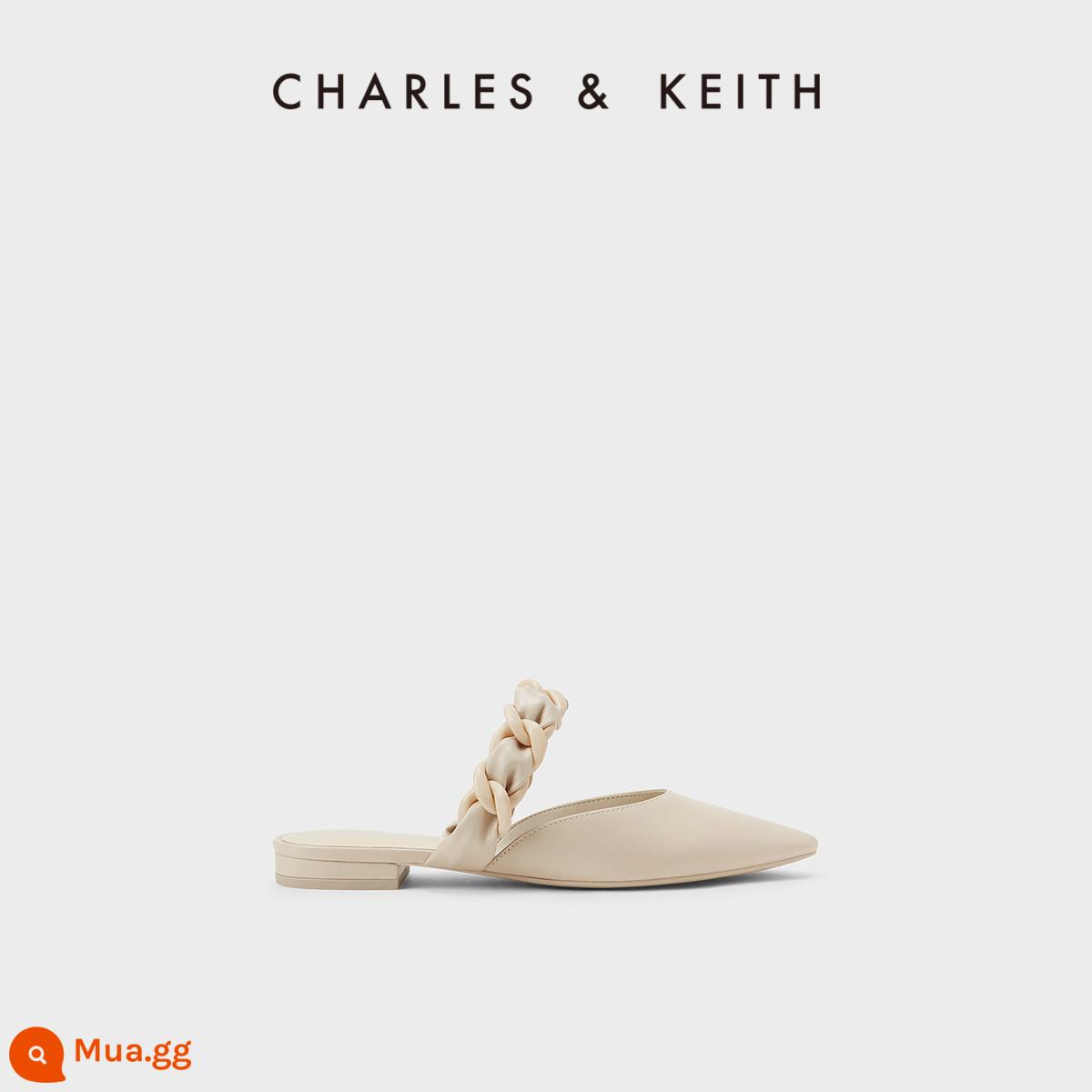 CHARLES&KEITH23 xuân hè mới CK1-61720134 trang trí kim loại giày Muller gót nhọn dày nữ - CK1-70920092 Phấn trắng hồng