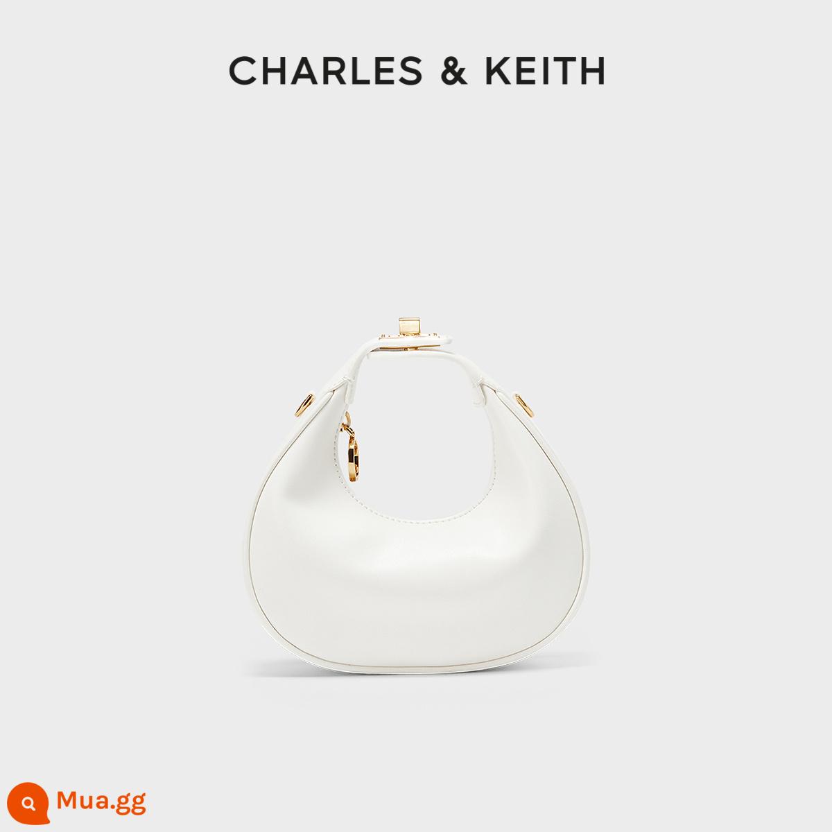 Túi xách nữ mùa xuân CHARLES&KEITH CK2-40270899 túi đeo vai hình lưỡi liềm dây xích màu trơn cho nữ - Trắng trắng