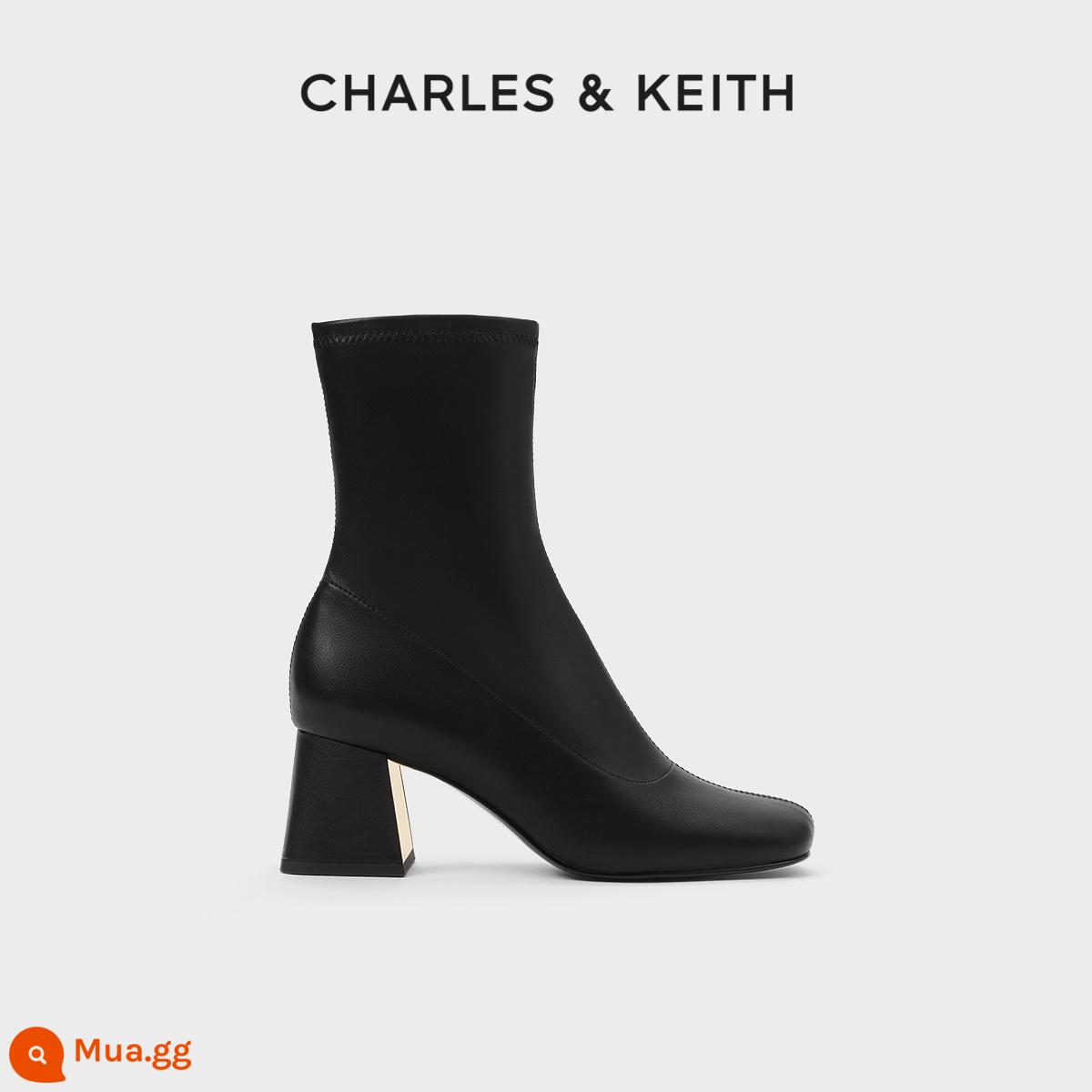 Giày Bốt Nữ CHARLES&KEITH Thu Đông CK1-90580175 Giày Bốt Mũi Vuông Dày Gót Dây Kéo Co Giãn Ôm Giày Bốt Dành Cho Nữ - đen đen