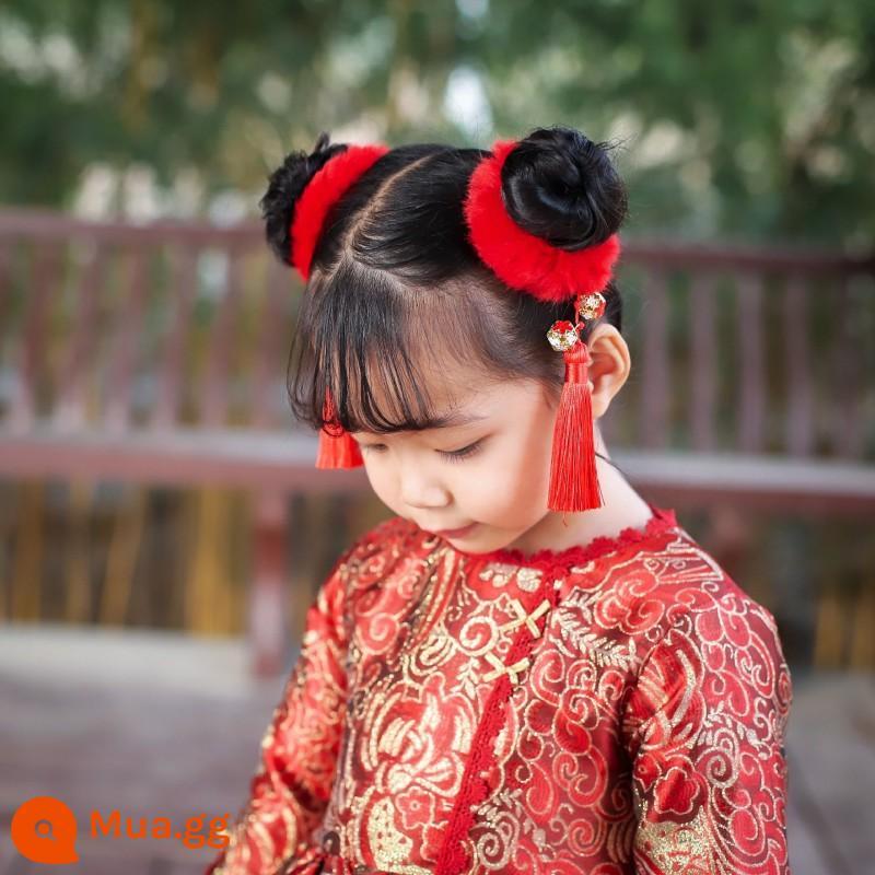 Cô gái Phụ kiện tóc năm mới cho bé Hanfu Chúc mừng năm mới mũ đội đầu kẹp tóc trẻ em Cô gái tóc đỏ kẹp tóc năm mới 2023 Năm con thỏ - 2 cặp dây buộc tóc chuông