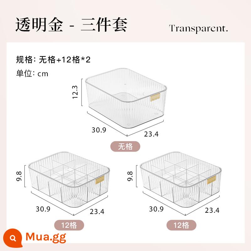 Hộp Bảo Quản Đồ Lót Tất Quần Lót Phân Đoạn Hiện Vật Hộ Gia Đình Hộp Đựng Đồ Lót Tủ Ngăn Kéo 3 Trong 1 Người Tổ Chức - Bộ ba mảnh vàng trong suốt [ba nắp] không có lưới*1+12 lưới*2