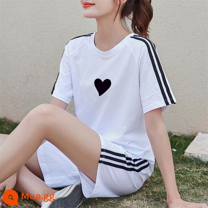 Áo thun ngắn tay + quần short cotton nguyên chất giản dị Bộ đồ thể thao nữ mùa hè 2022 bộ đồ hai mảnh thời trang mới hợp thời trang - Bộ vest trắng XY539