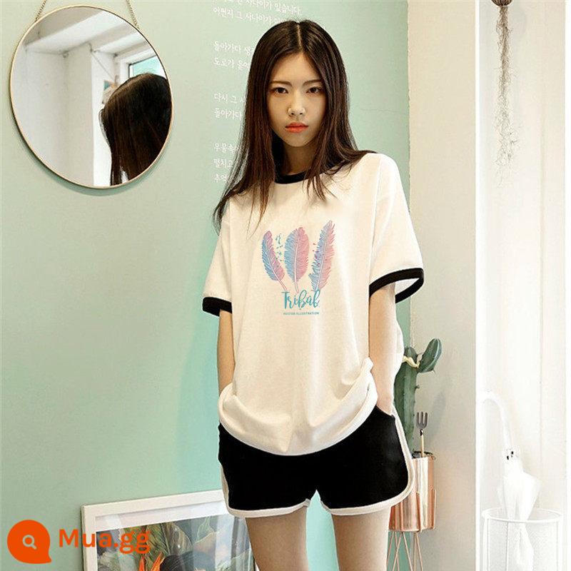 Bộ đồ hai mảnh cotton nguyên chất ngắn tay + quần short thời trang phong cách nước ngoài 2022 bộ đồ thể thao giải trí ngoài trời mới cho nữ - XY473 màu trắng