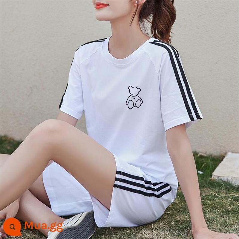 Áo thun ngắn tay + quần short cotton nguyên chất giản dị Bộ đồ thể thao nữ mùa hè 2022 bộ đồ hai mảnh thời trang mới hợp thời trang - Bộ vest trắng XY541