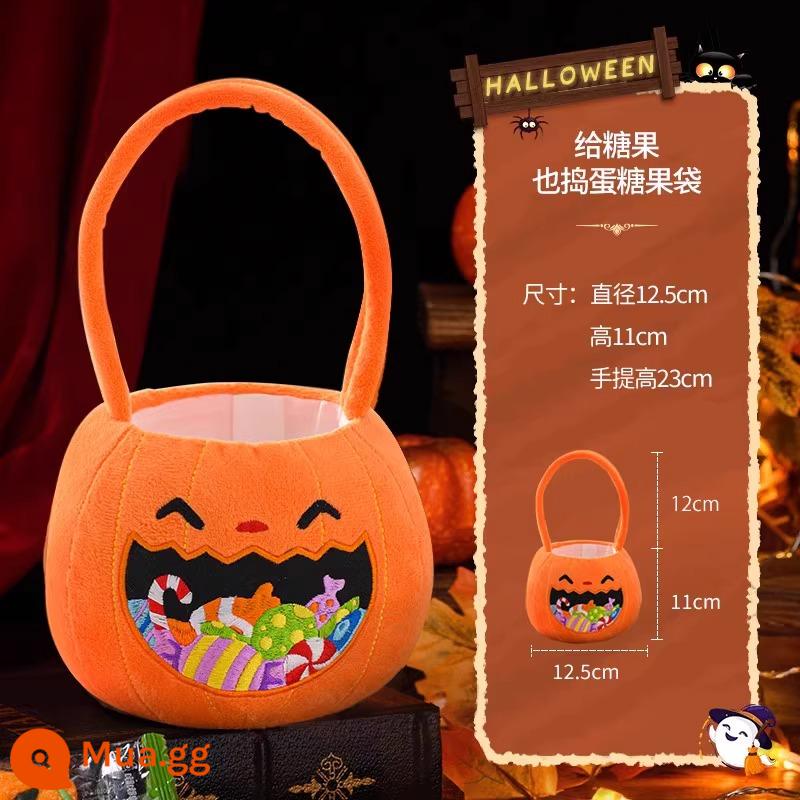 Đèn lồng Halloween, giỏ đèn lồng bí ngô, hộp kẹo cầm tay cho trẻ em, đạo cụ làm kẹo, đồ chơi trang trí, túi xô bí ngô - Túi đựng kẹo nhung cầm tay (không có đèn) [Có thể đựng đầy kẹo]