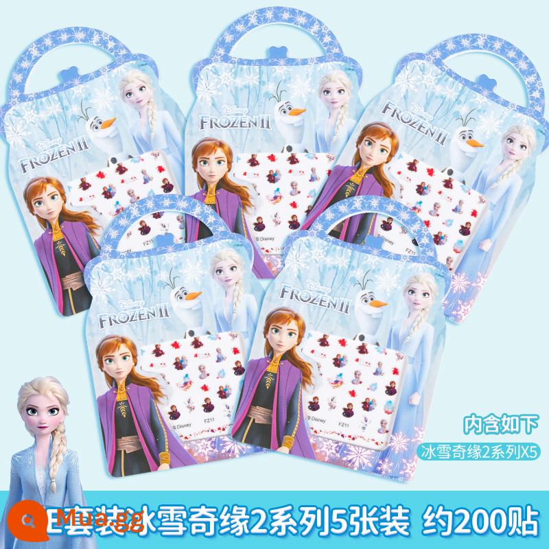 Disney Dán Móng Tay Trẻ Em Không Độc Hại Và Không Mùi Cô Gái Frozen Elsa Công Chúa Dán Móng Tay Cho Bé - E set Frozen 2 series 5 miếng (miếng dán móng tay + hạt tai)