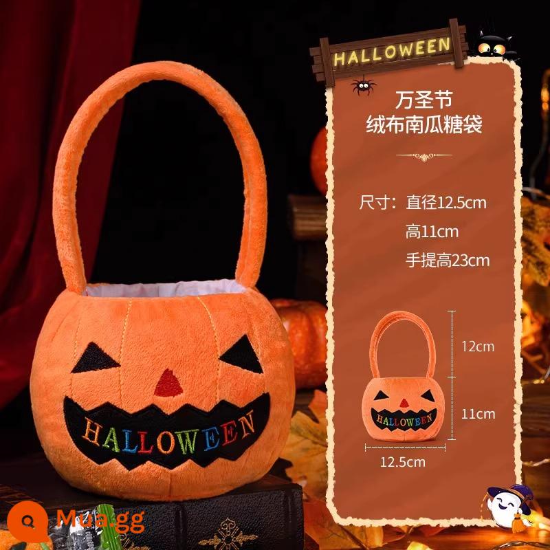 Đèn lồng Halloween, giỏ đèn lồng bí ngô, hộp kẹo cầm tay cho trẻ em, đạo cụ làm kẹo, đồ chơi trang trí, túi xô bí ngô - Túi bí ngô nhung cầm tay (không có đèn) [Có thể đựng đầy kẹo]