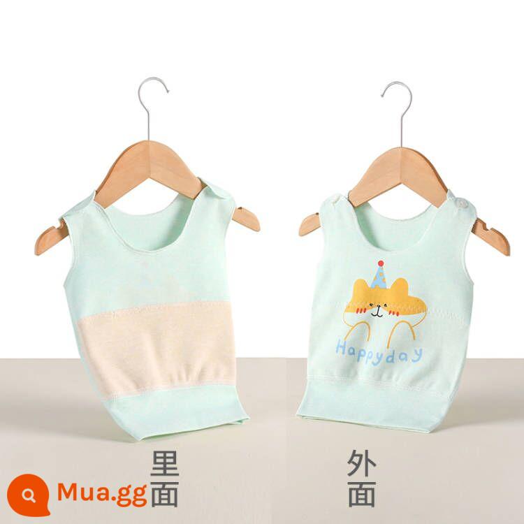 Áo bảo vệ bụng bé, áo mùa thu đông cotton nguyên chất mùa xuân và mùa thu cho bé, nam và nữ, đồ lót cho trẻ sơ sinh, phong cách mùa đông cho trẻ sơ sinh và trẻ mới biết đi - Gấu sinh nhật xanh (bảo vệ bụng 1 mảnh 2 lớp)