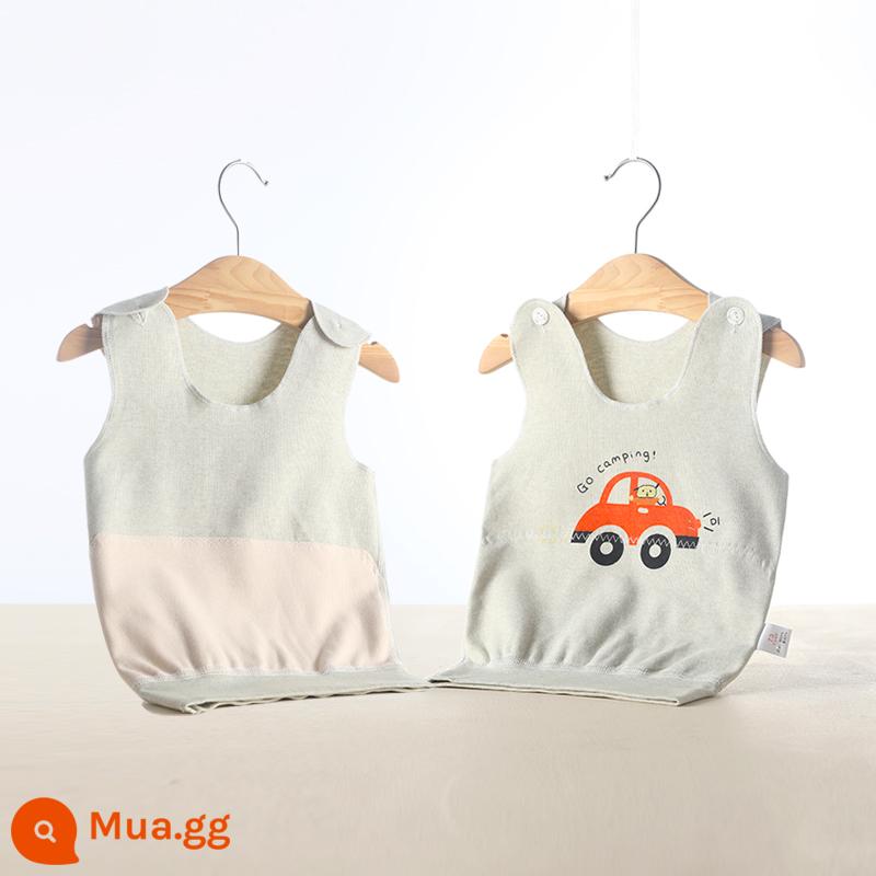 Áo bảo vệ bụng bé, áo mùa thu đông cotton nguyên chất mùa xuân và mùa thu cho bé, nam và nữ, đồ lót cho trẻ sơ sinh, phong cách mùa đông cho trẻ sơ sinh và trẻ mới biết đi - Xe màu xanh xám (bảo vệ bụng 1 mảnh 2 lớp)