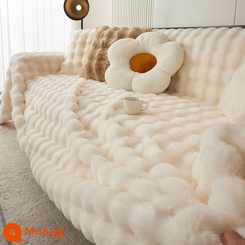 Mùa Đông Dày Thỏ Nhung Ghế Sofa Vải Full Bao Tay Bao Ghế Sofa Đã Bao Gồm Tất Cả Đa Năng Đệm Ghế - Thỏ Nhung-Trắng Sữa