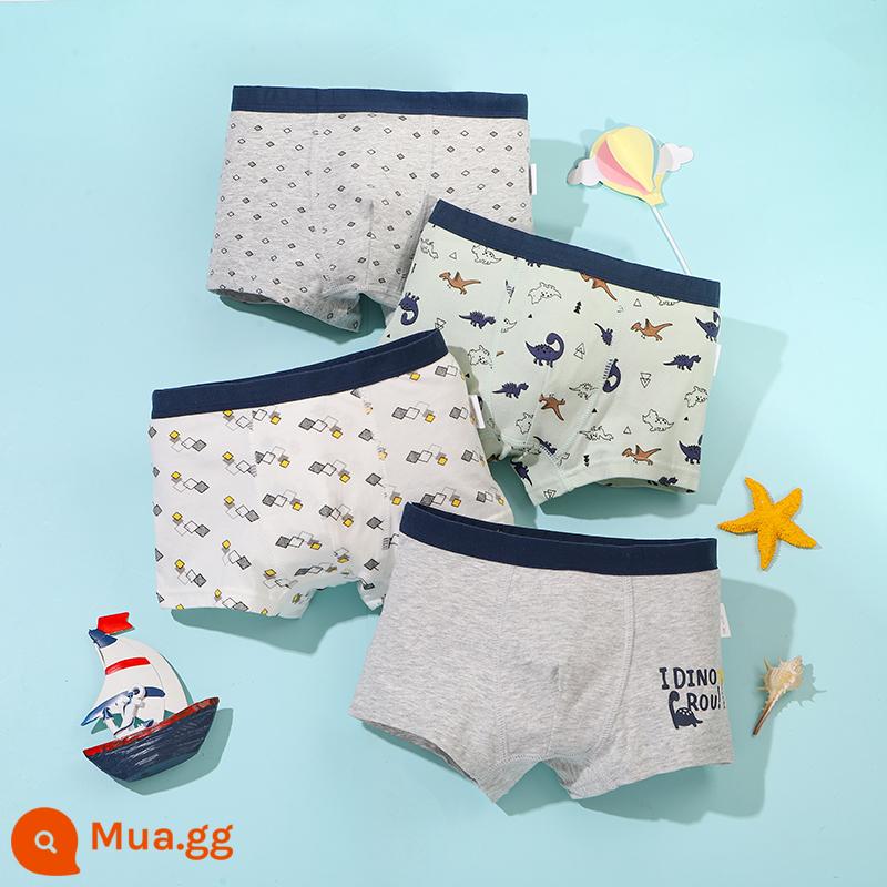 Mèo Người Quần Lót Trẻ Em Bé Trai Cotton Trung Và Lớn Trẻ Em Quần Boxer Bé Trai Thiếu Niên Sinh Viên Quần Lót Boxer Cotton - khủng long nhỏ đầy màu sắc