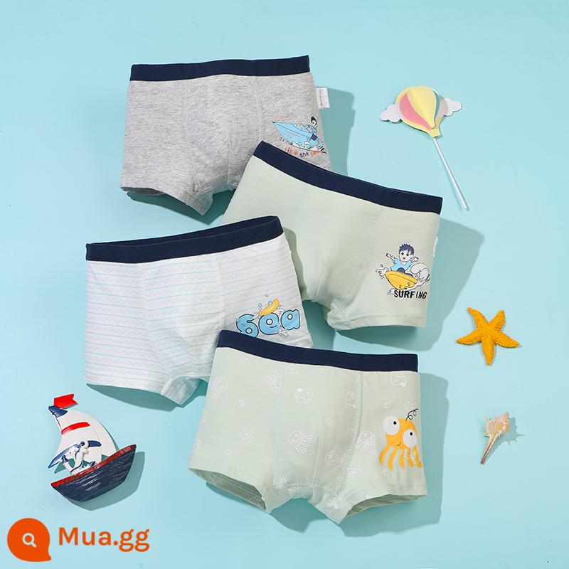 Mèo Người Quần Lót Trẻ Em Bé Trai Cotton Trung Và Lớn Trẻ Em Quần Boxer Bé Trai Thiếu Niên Sinh Viên Quần Lót Boxer Cotton - Cậu bé và biển