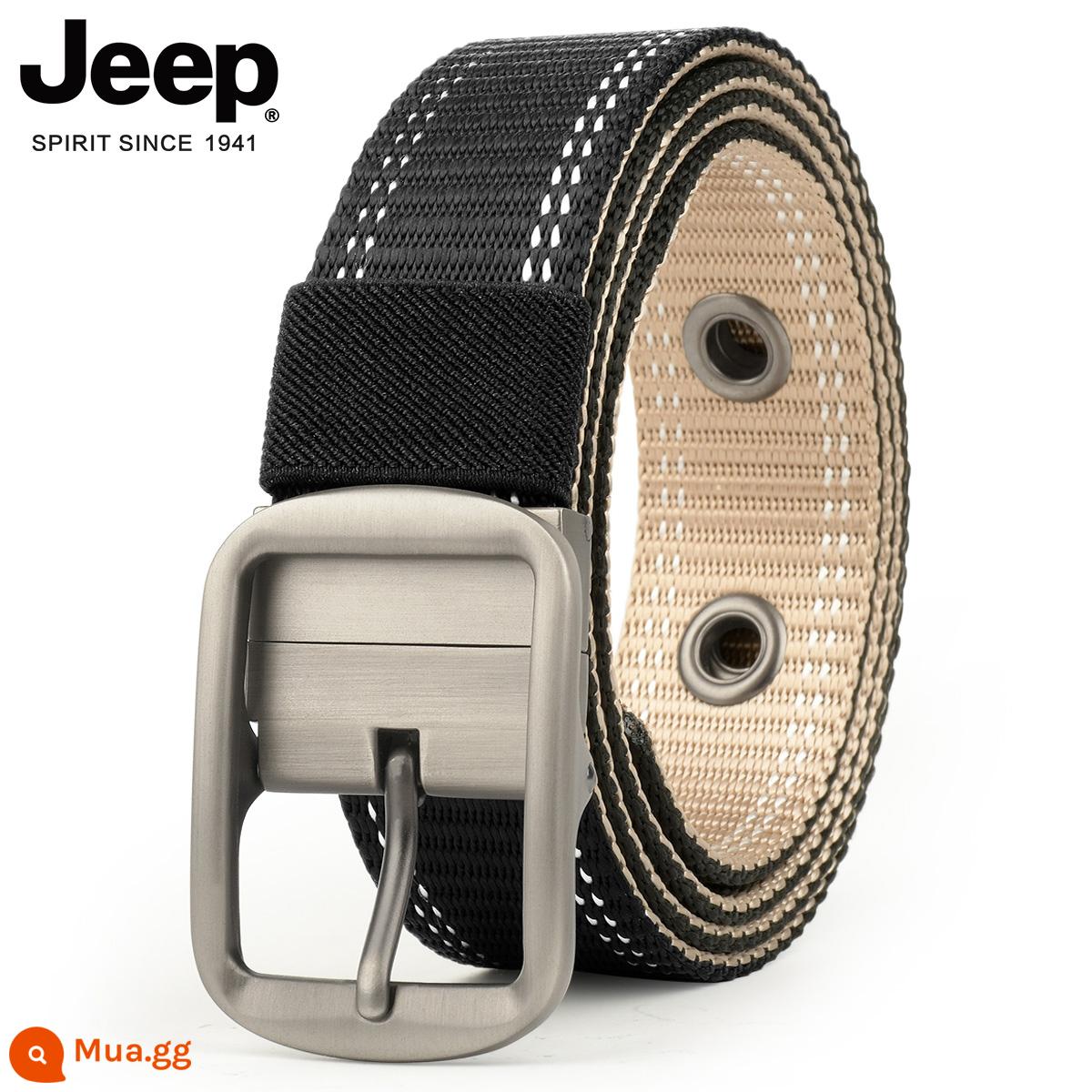 Xe JEEP Thương Hiệu Mỹ Khóa Pin Vải Bố Unisex Tất Cả Trận Đấu Cổ Dây Hợp Thời Trang Vải Quần Jean Thắt Lưng - Màu đen viền trắng