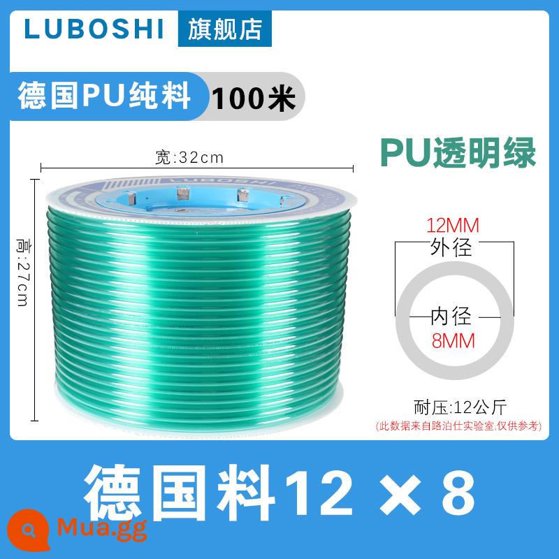 pu khí quản 8mm ống 10mm máy nén khí khí nén máy bơm không khí nén khí quản áp suất cao ống ống khí quản trong suốt 12m - Màu xanh lá cây trong suốt PU12*8