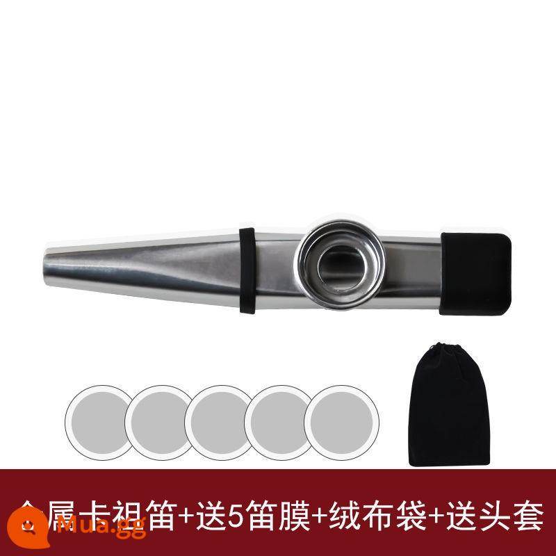 sáo kazoo metal kazoo sáo zuka đệm đàn ukulele chơi nhạc cụ thích hợp không cần học - [Supreme] Kim loại bạc + Túi vải + Phim + Bịt miệng chống bụi